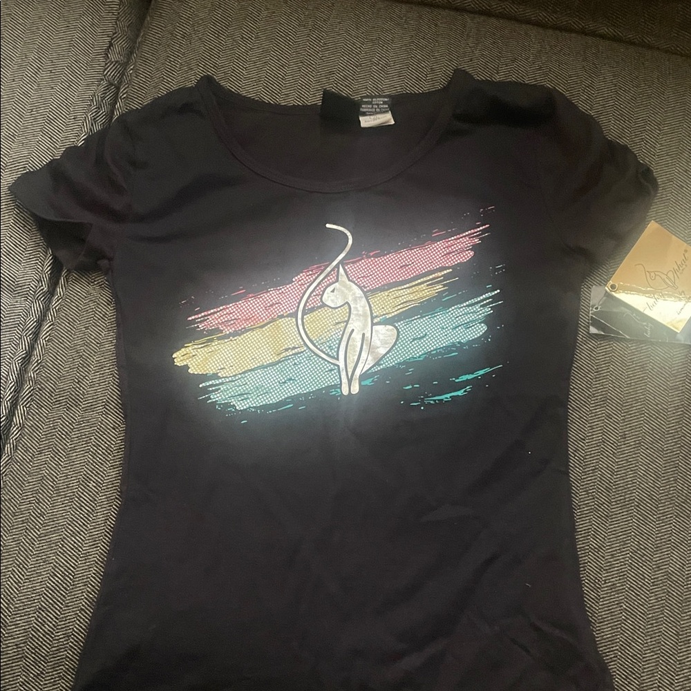 Baby Phat Black Tee with Colorful Cat Design